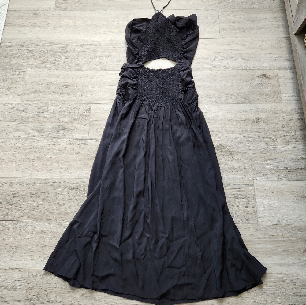 Lucca Couture Marisol Black Dress Womens Small Smocked Cutout Beach Party